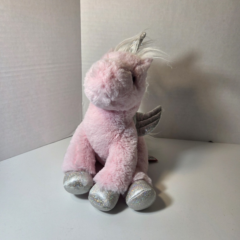Douglas Cuddle Toys Pink Unicorn Pegasus Plush Silver Hooves Wings 10"
